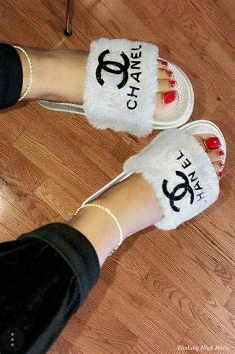 slip on chanel price|Chanel fluffy slides.